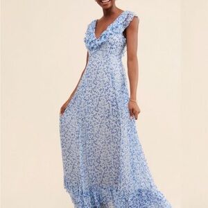 NWT Sachin & Babi Ivy Chiffon Flutter Sleeve Ruffled Gown